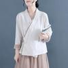 Baumwoll-Leinen-Hemd Damen Frühling Ethnisch Harajuku Tang-Anzug Oberteil Vintage Stickerei Locker Chinesischer Stil Traditionelle Bluse