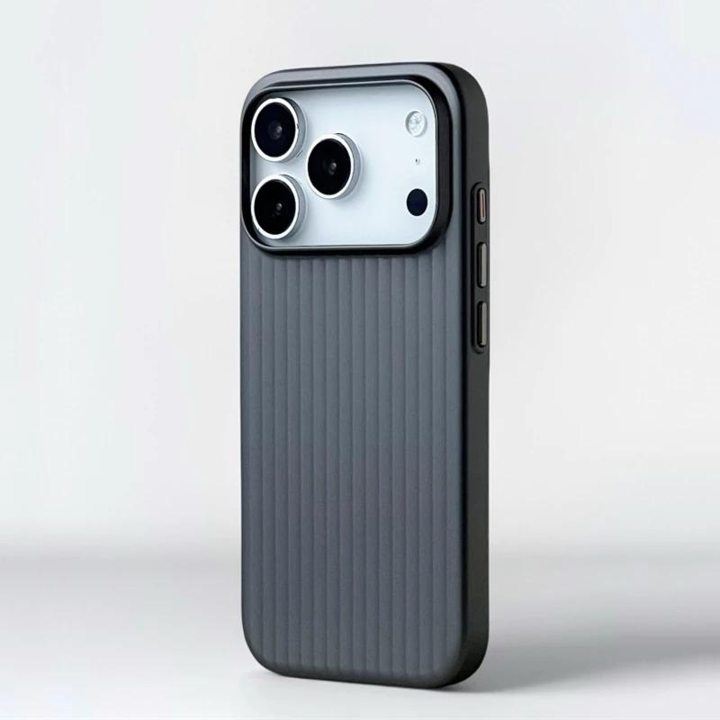 3D Stripe Metal Paint Magnetic Case For iPhone 17 16 15 14 Pro Max For Magsafe Matte Corrugated Luggage Pattern Armor PC Cover