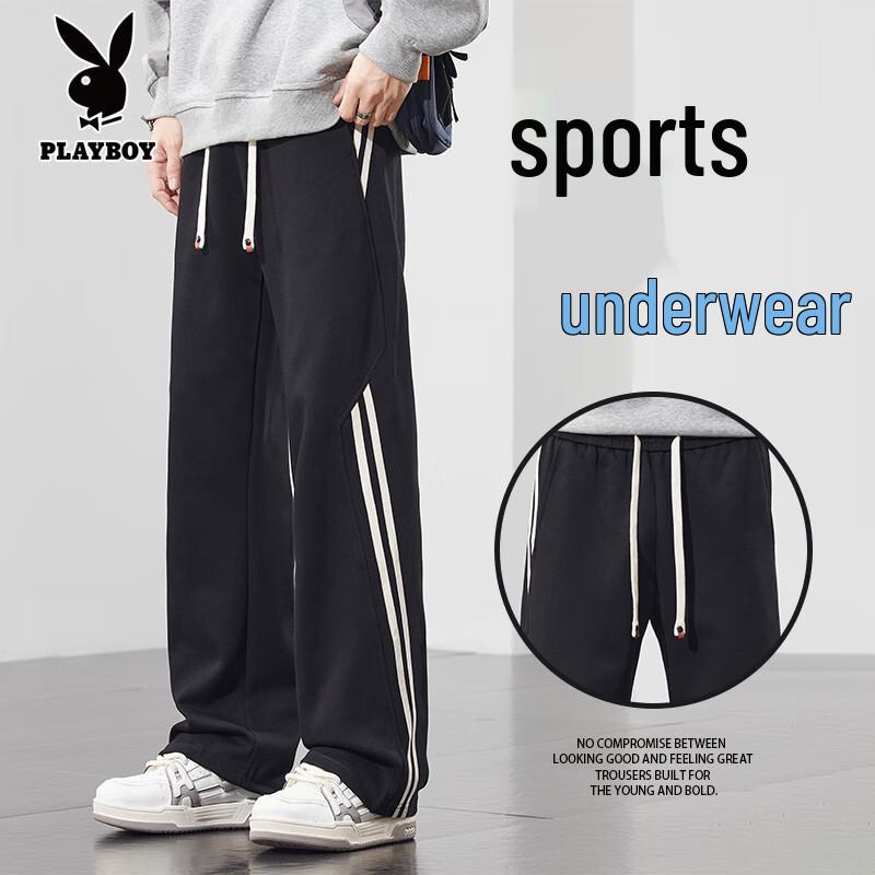 PLAYBOY Men's Striped Casual Straight Sweatpants