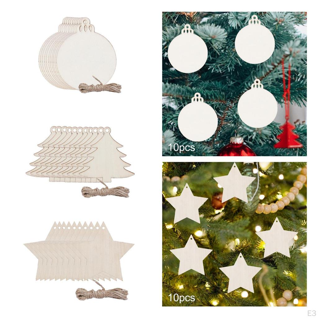 10 Pieces Christmas Tree Decoration Pendant Xmas Decor Blank Wooden DIY Craft Gifts Ornaments for