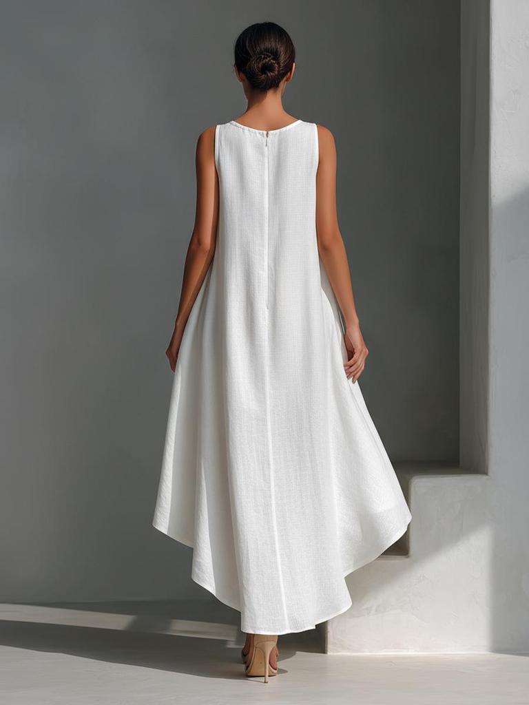 Asymmetrical Hem Sleeveless Cotton Linen Dress - Women's Spring 2026 Collection