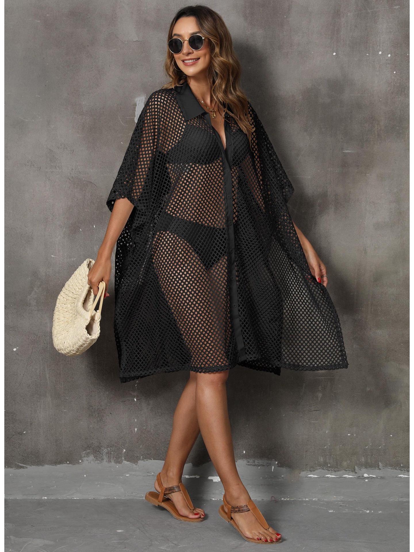 

Міжнародний пляжний одяг: Сексуальна сітчаста сукня-накидка з прозорими вставками для жінок One Size чорний