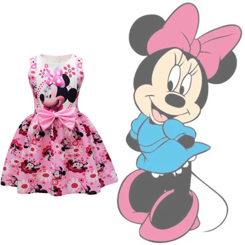 Rochie Fetiță Minnie Mouse Cu Imprimeuri Desenate Pentru Fete De Vară Rochie Casual Din Amestec De Bumbac Fete