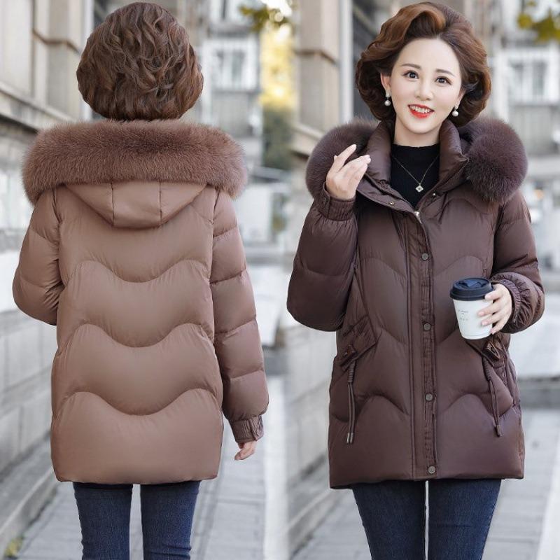 New white goose down jacket medium and long winter large size mother pack thickened warm jacket for old women