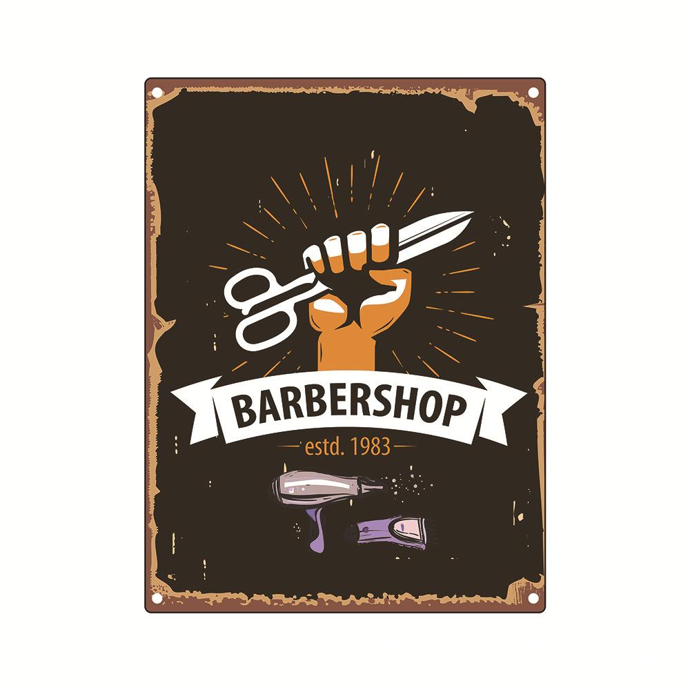 Barbershop Poster Beauty Salon Metal Tin Sign Scissors Tool Seat Iron Plate Painting Hair Dryer Barber Shop Wall Decor Plaque