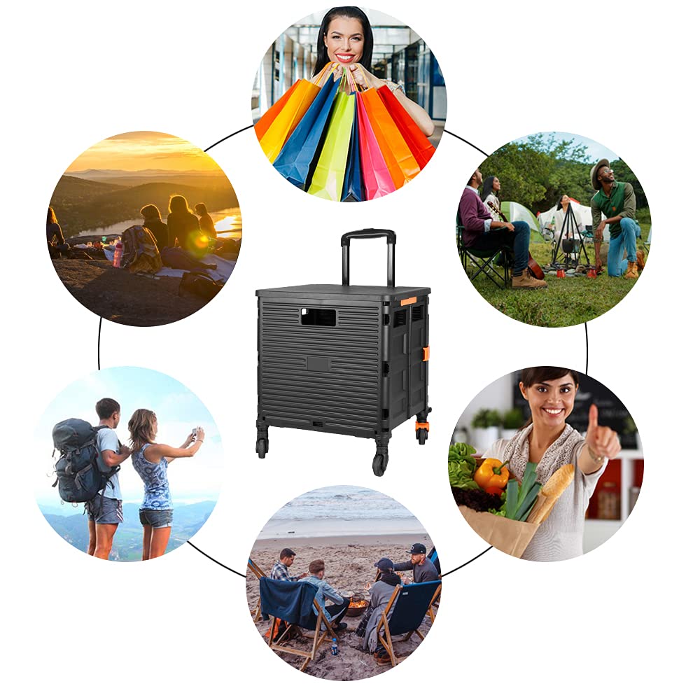 MAMBASNAKE Carry Foldable Shopping Container Carry Shopping Load Capacity Lightweight 4 Wheels 360 Degree Silent 3 Levels Includes Comes with Camping