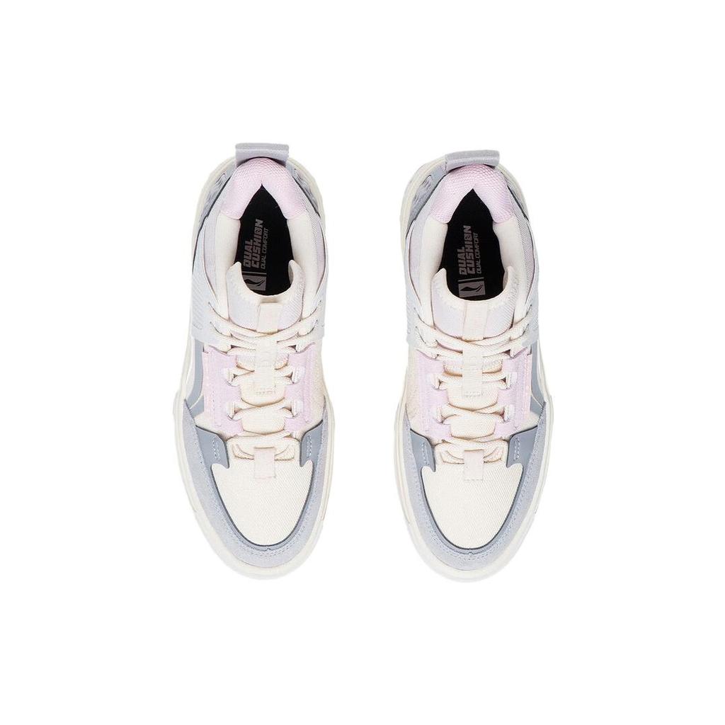 New LiNing Anti Slip And Wear Resistant Height Increasing Mid Top Skateboard Shoes Women's Gray Pink White AGCS240-3