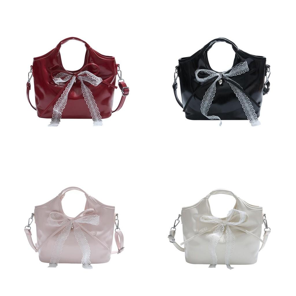 Ribbon Bow Solid Color Bucket Handbag Single Shoulder Crossbody Bag Women Gift