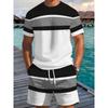 2026 Sommer Neuankunft Herren Freizeit Zweiteiler Set Gestreifter Print Kurzarmhemd und Sportshorts Set Herren Fitness Set