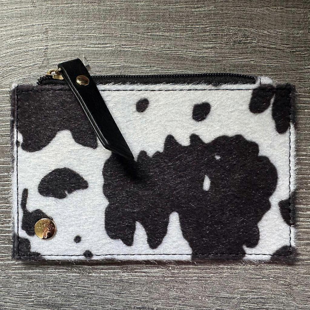 Porta-moedas e Cartões Estampa de Vaca Mini Carteira de Couro Sintético com Compartimento com Zíper Espaços para Cartões Bolso Deslizante