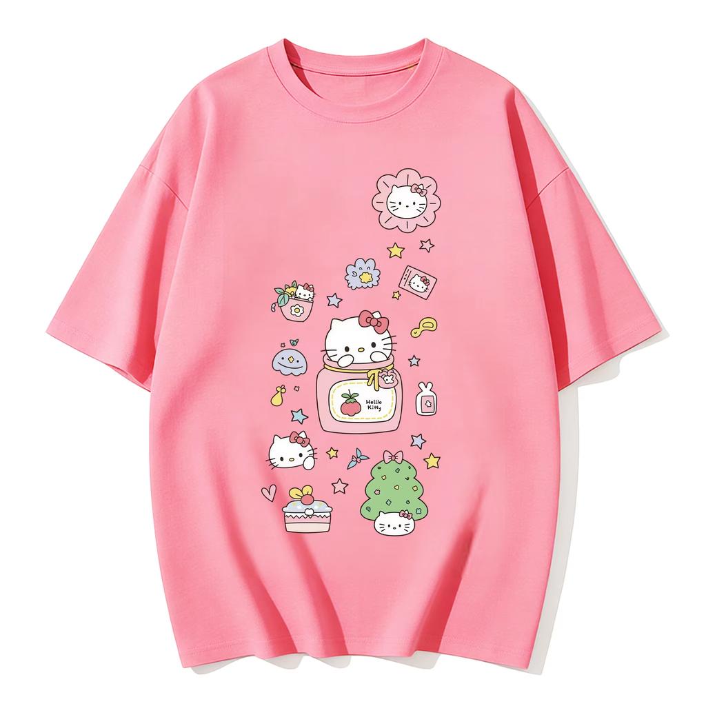 2026 new Summer HelloKitty Cute Graphic Tee Casual Short Sleeve Cotton Top for Women Girls Kawaii Cartoon Print Streetwear