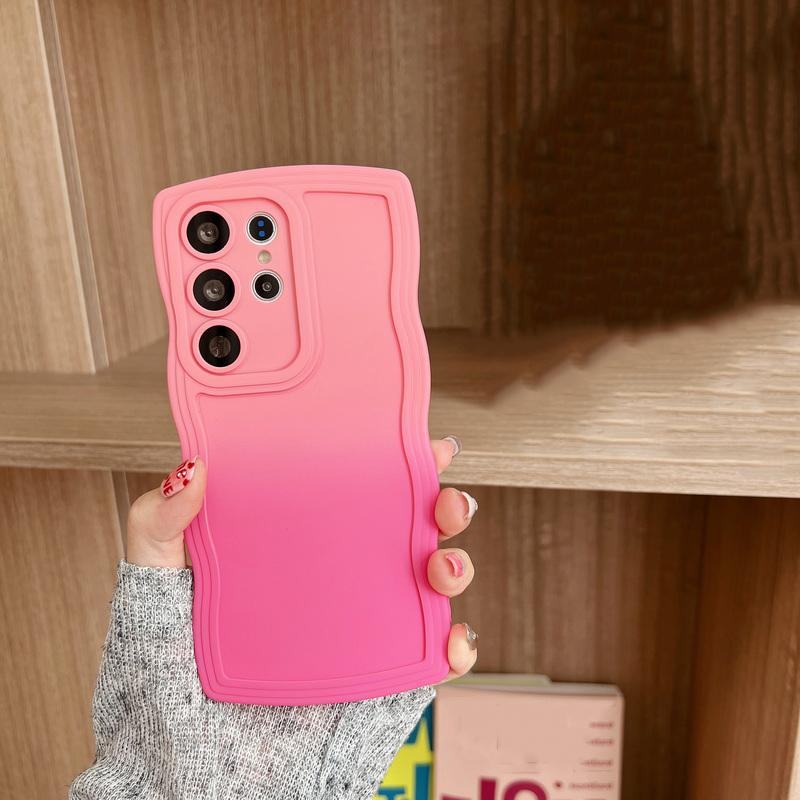For Iphone 16 15 14 Pro Max 13 12 11 Samsung S24 S23 S21FE Gradient Double Color Case Wave Border Shockproof Phone Cover Skin Feel Shell