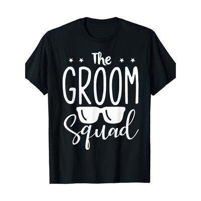 Men's "Groom Squad" T-Shirt - Star Print Casual Black T-Shirt for Wedding Party, Machine Washable, Bride and Groom T-Shirt