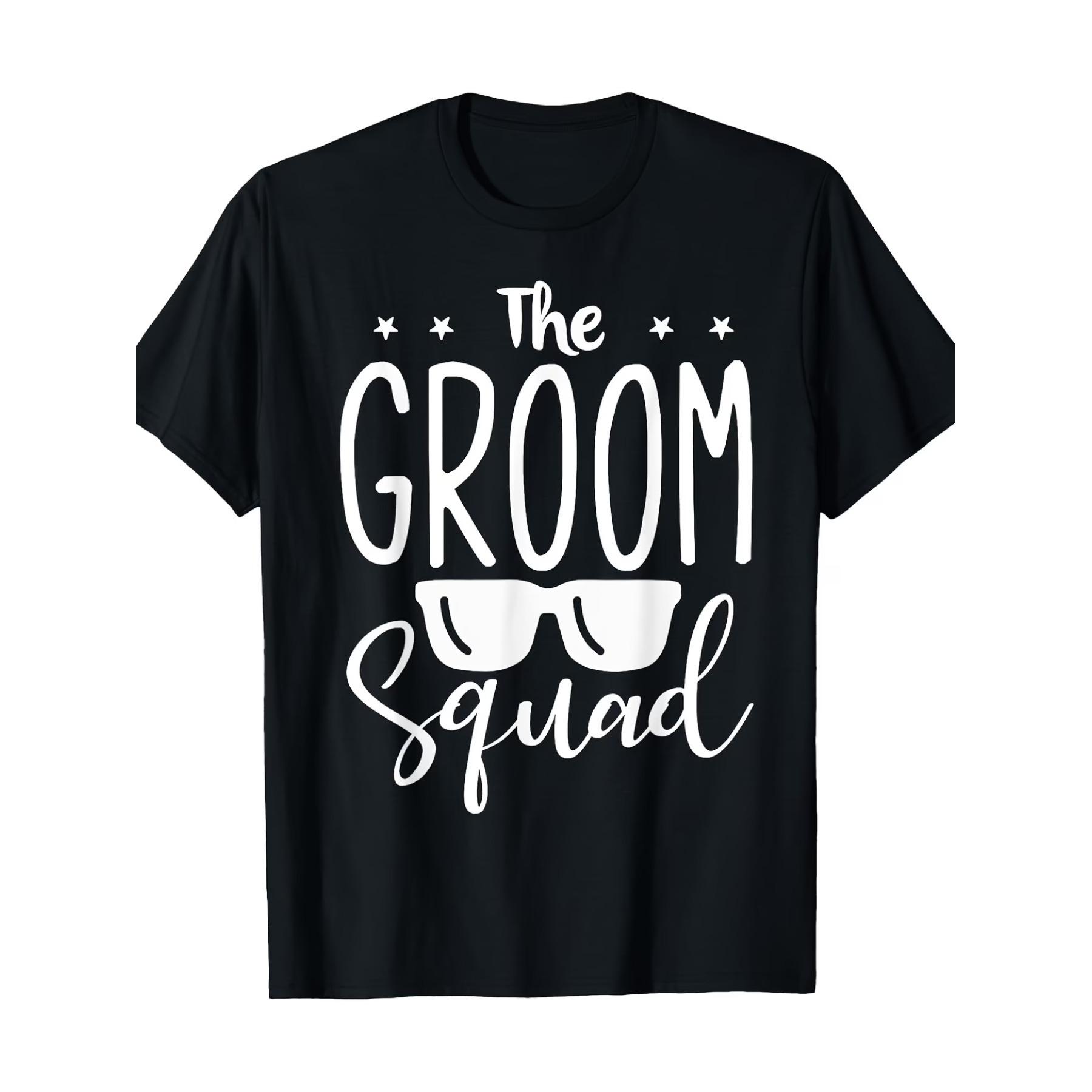 

Men s Groom Squad T-Shirt - Star Print Casual Black T-Shirt for Wedding Party, Machine Washable, Bride and Groom T-Shirt XXL
