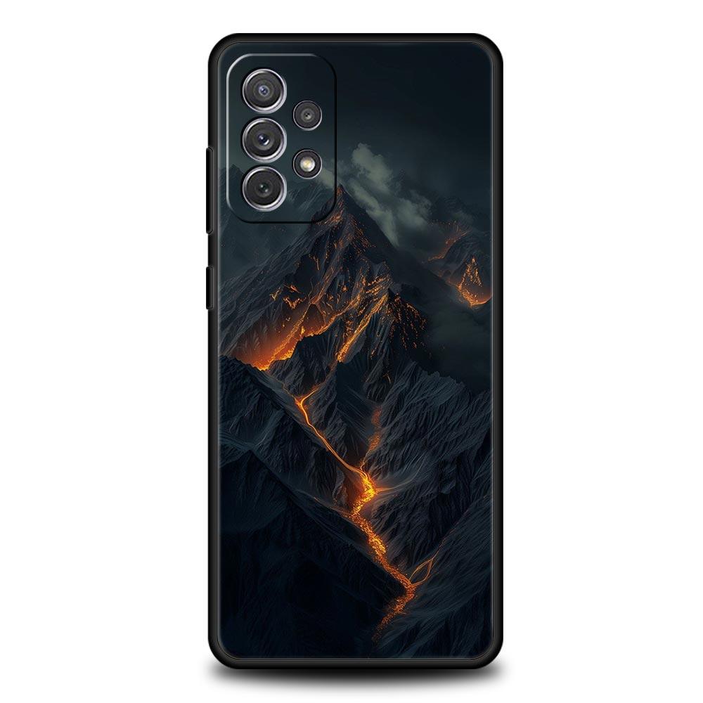Black Mountain Peak Phone Case for Samsung Galaxy A55 A35 A17 A07 A15 A13 A25 A51 A71 A72 A73 A32 A52 A52S A41 5G Soft TPU Shell