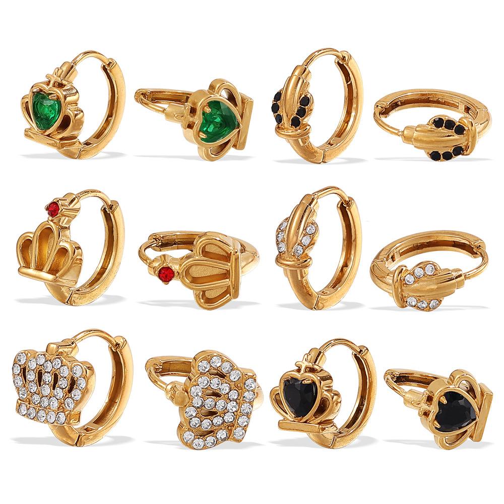 Gold-Plated Stainless Steel Crown Love Earrings Light Luxury High-End Temperament Earrings Earrings