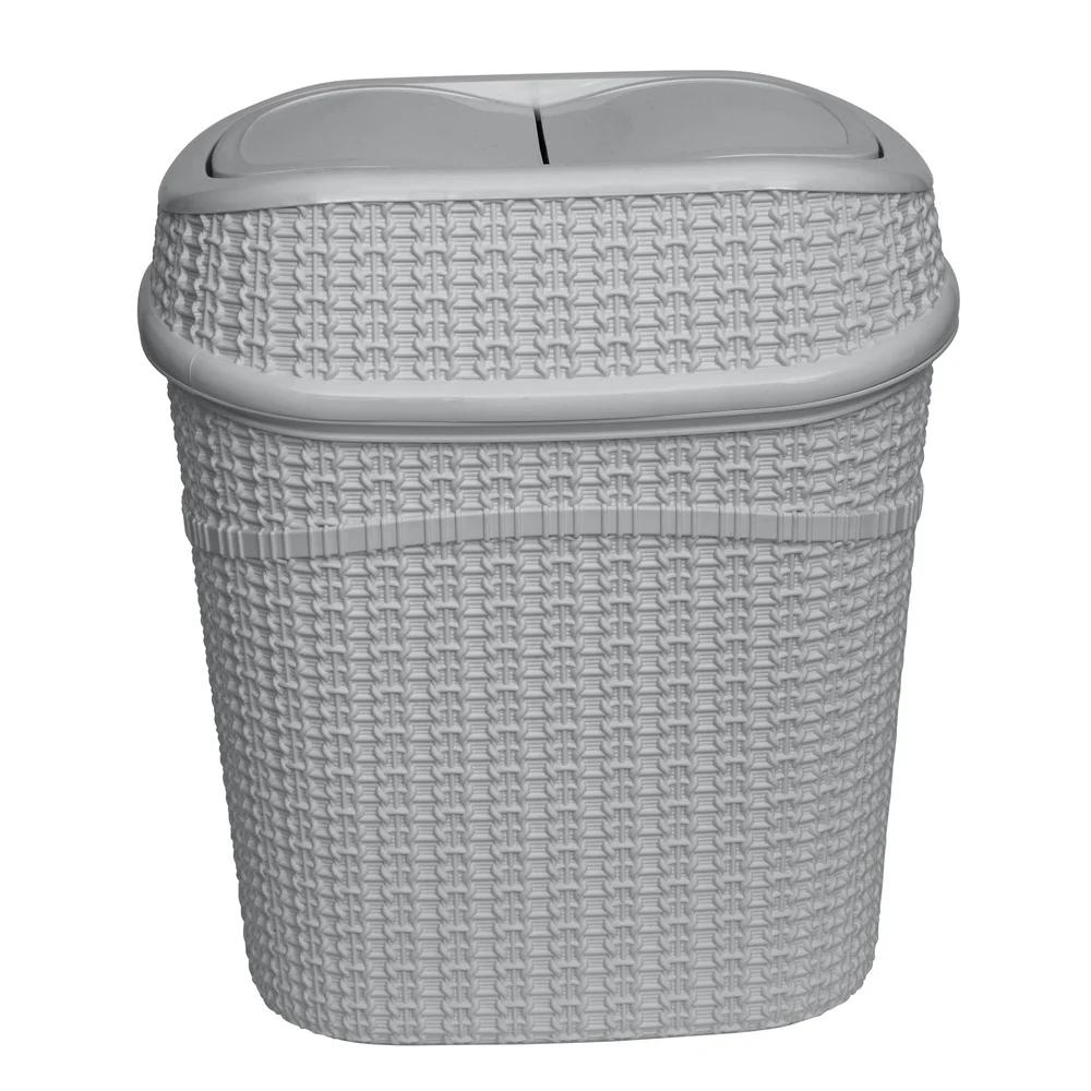 Sailor Knot Plastic Swing Top Trash Can Bathroom Office Decorative Wastebasket Indoor Use Easy Open Lid Anti-Odor Design