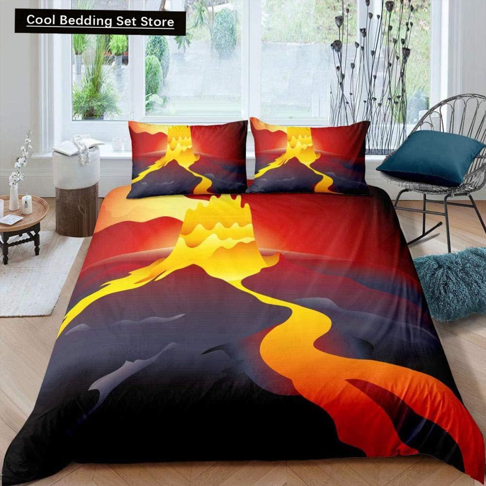 Volcano King Queen Duvet Cover Volcanic Eruption Bedding Set Fire Mountain Comforter Cover Natural Scenery Polyester Quilt Cover