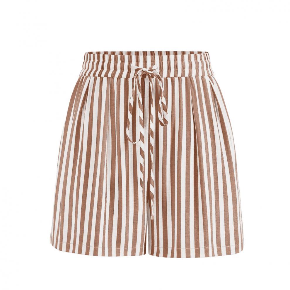Summer Fashion Women's New Striped Printed Lace-up Casual Shorts