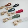 PU Leather Car Key Chain Plaid Durable Car Key Ring Chain Holder Shiny Crystal Pendant Key Ring