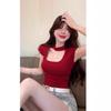 Summer Design Sense Spice Girl Square Neck Neck Versatile Short Sleeve T-Shirt Women's High Waist Short Sexy Navel Skinny Top