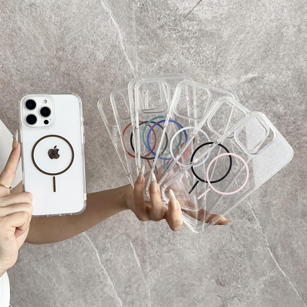 Für iPhone 16 Pro Max Magnetische Hülle Acryl TPU Transparentes Handy-Rückcover