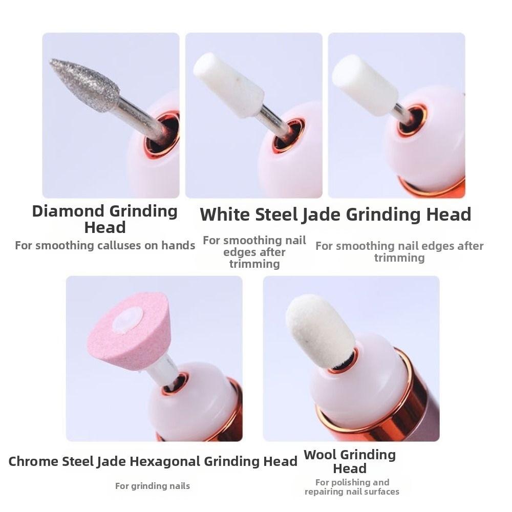 Rechargeable 5 in1 Nail Polishing Machine with LED Light Dual-speed Polishing Electric Nail Grinder 5 Grinding Heads