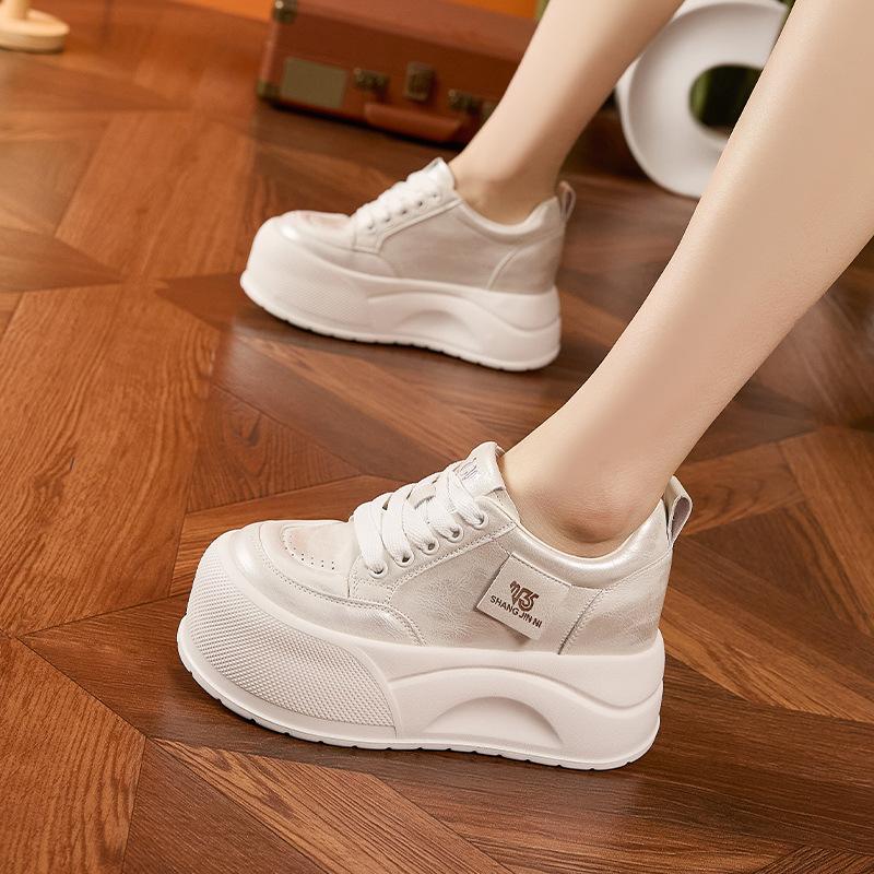 Fashion 9CM Microfiber Leather Chunky Sneaker High Brand Platform Wedge Flats Vulcaniz Comfy Booties Shoes Fashion Summer Women