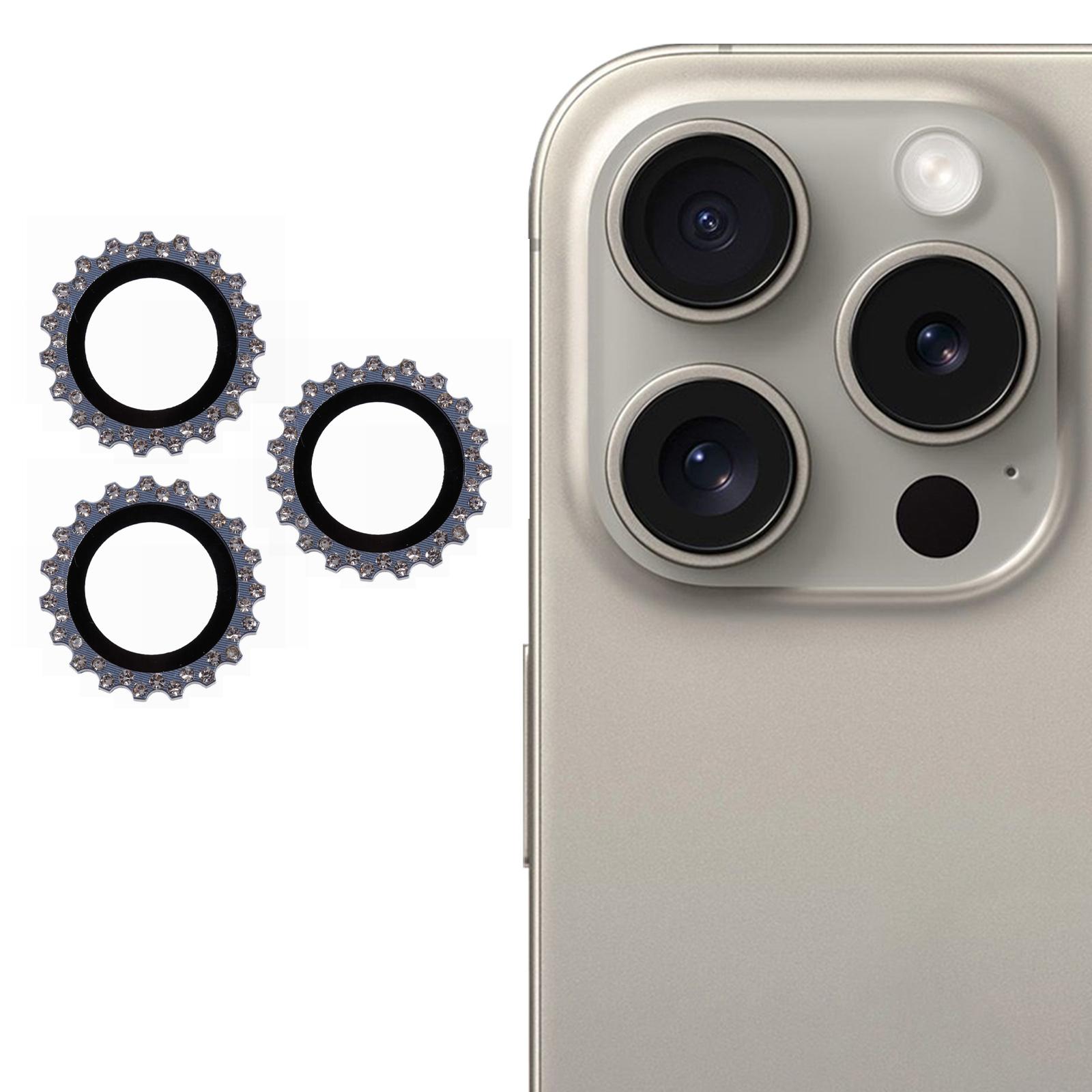 

3Pcs/Set For iPhone 16 Pro/16 Pro Max Camera Lens Protector Gear Shape Rhinestone Decor Corning Gorilla Glass Lens Film Blue
