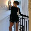 New Knitted Ruffle High Waist Mini Dress Women's Sexy Slim Long Sleeve Short Skirt Bodycon Dress Fall Luxury Crochet Clothes