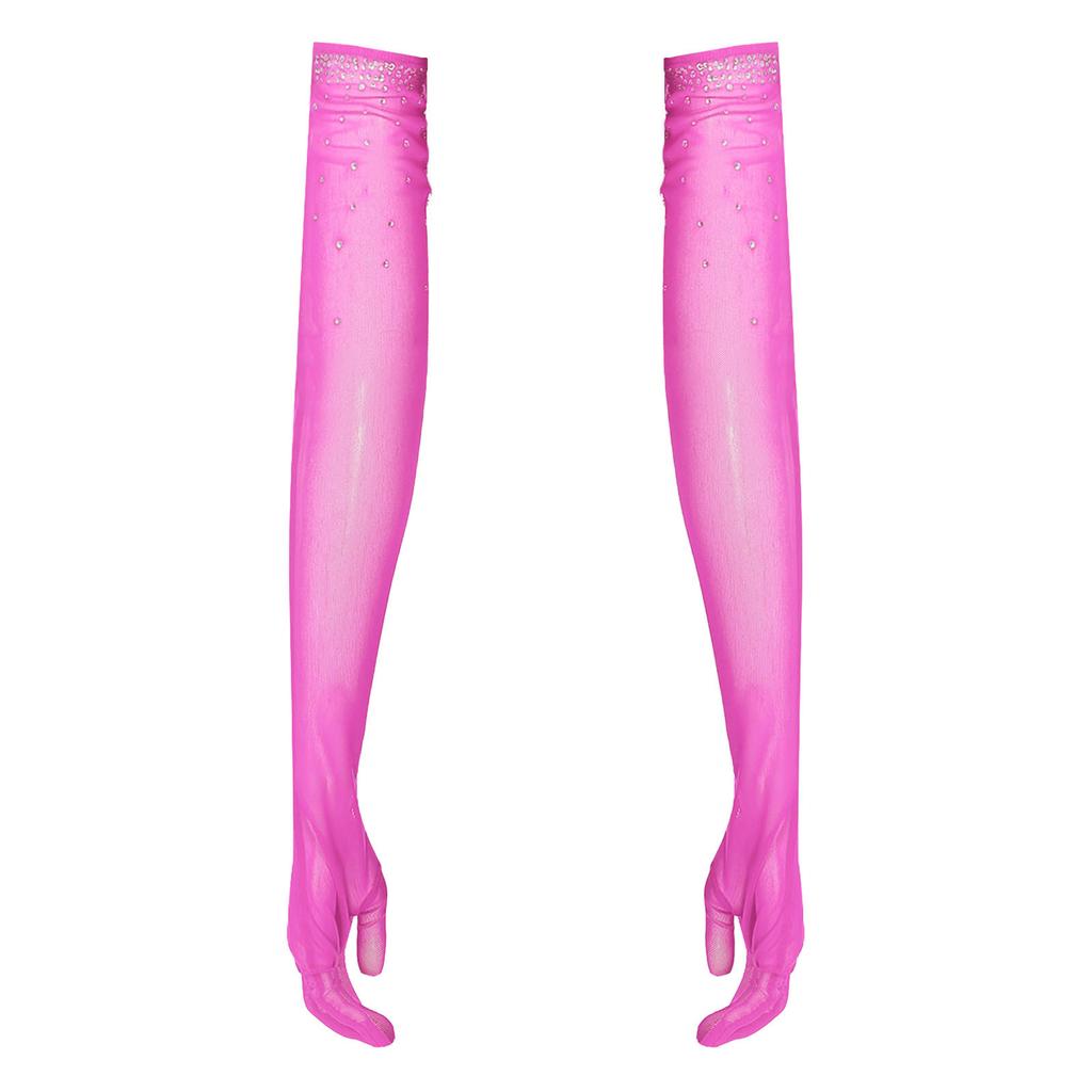 Dámské Jedna Pár Síťované Taneční Rukavice Třpytivé Kamínky Pět Prstů Plná Délka Rukavice Výkonnostní Doplněk