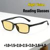 Classic Square Frame Night Vision Presbyopia Glasses Fashionable Yellow Lenses Anti-blue Light Ultra-light Tr90 Reading Glasses