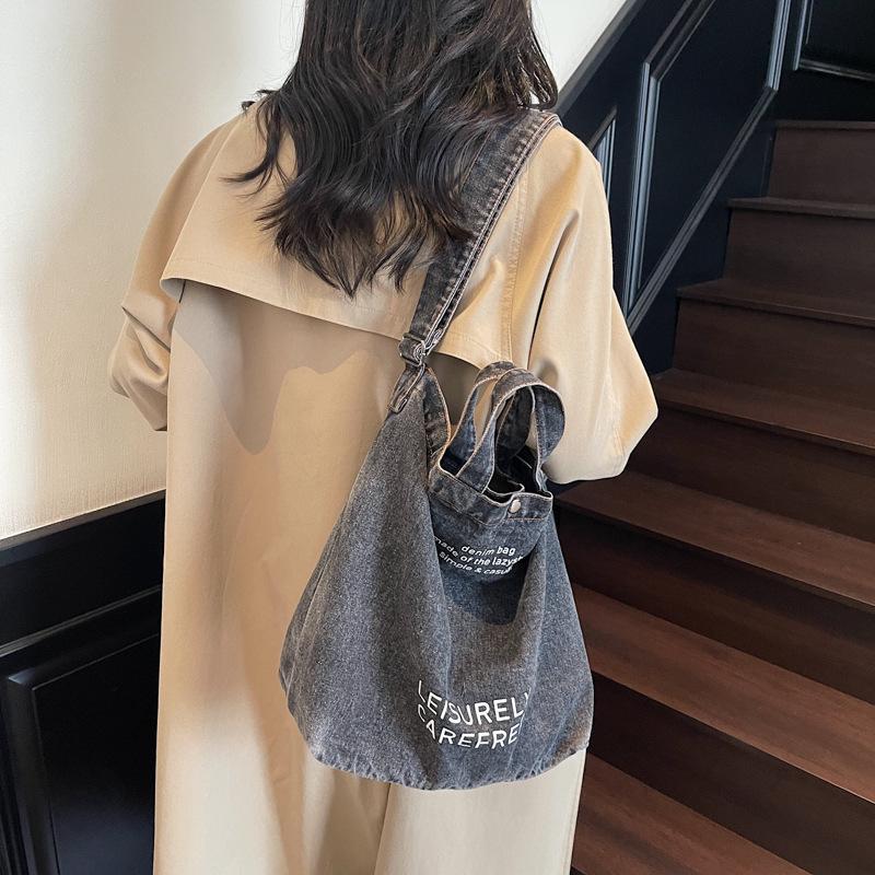 Modna Torba na Ramię Retro Denim o Dużej Pojemności - Torba Crossbody Tote dla Studentów
