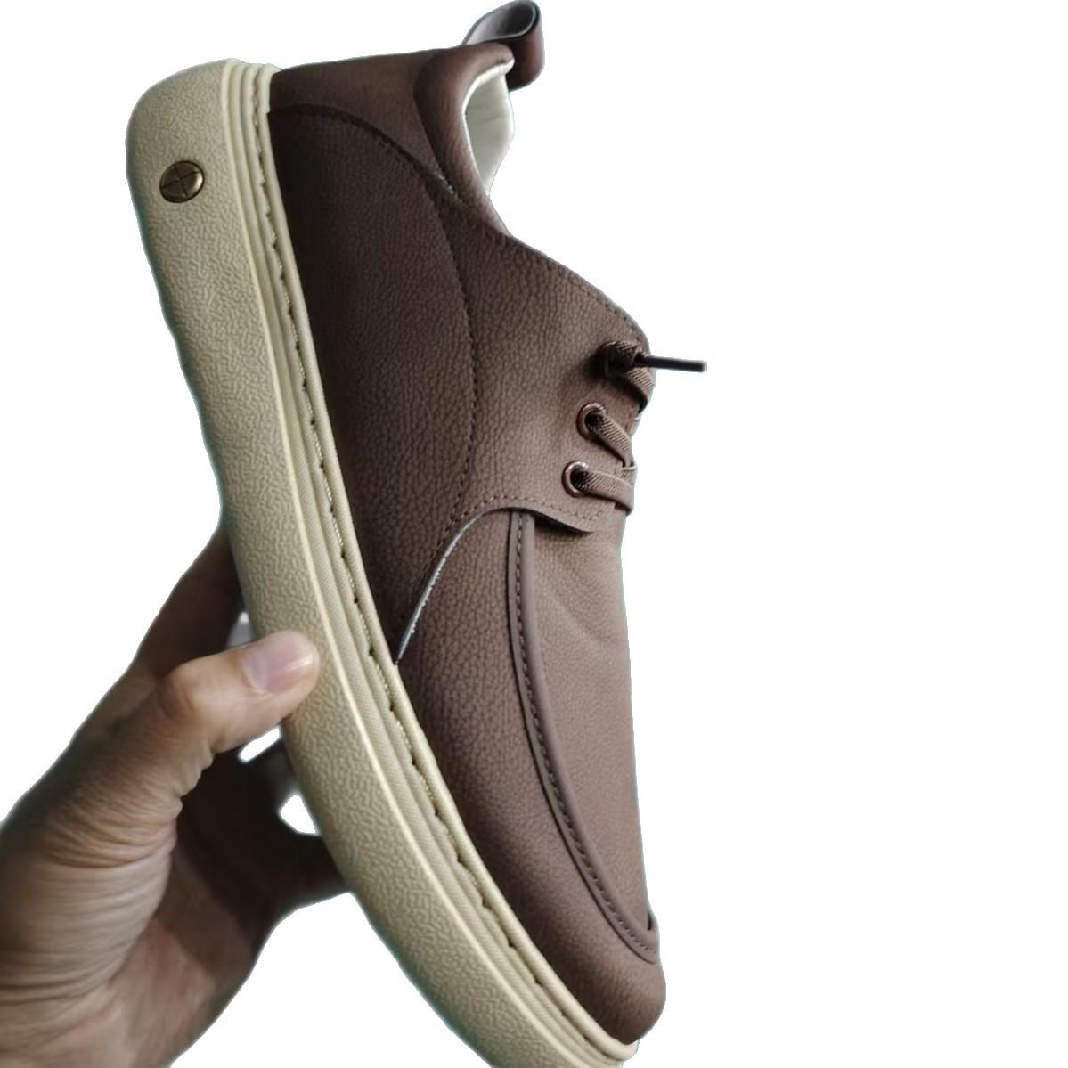 

2025 Men s Lightweight Leather Casual Slip-On Shoes - Comfortable, Breathable, Soft Surface & Sole, Lace-Up Design. 45 бежевий