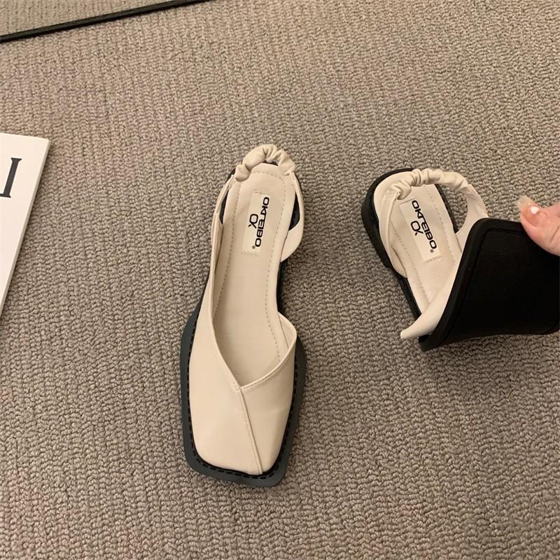 New Summer French Bag Head Sandals Soft Sole Women's Square Head Flat Sole Design Single Shoes