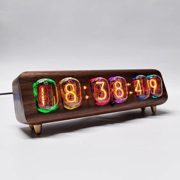 YIZHI New Design Glass Wooden Material Nixie Clock Desktop Clock In-12 Glow Digital Tube 6-Bit Nixie Clock for Study Table Decor