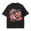 Koi Karpfen Fisch Japanische T-Shirts Gewaschen Kurzarm Harajuku T-Shirts Vintage Herren Damen Streetwear Bedrucktes T-Shirt