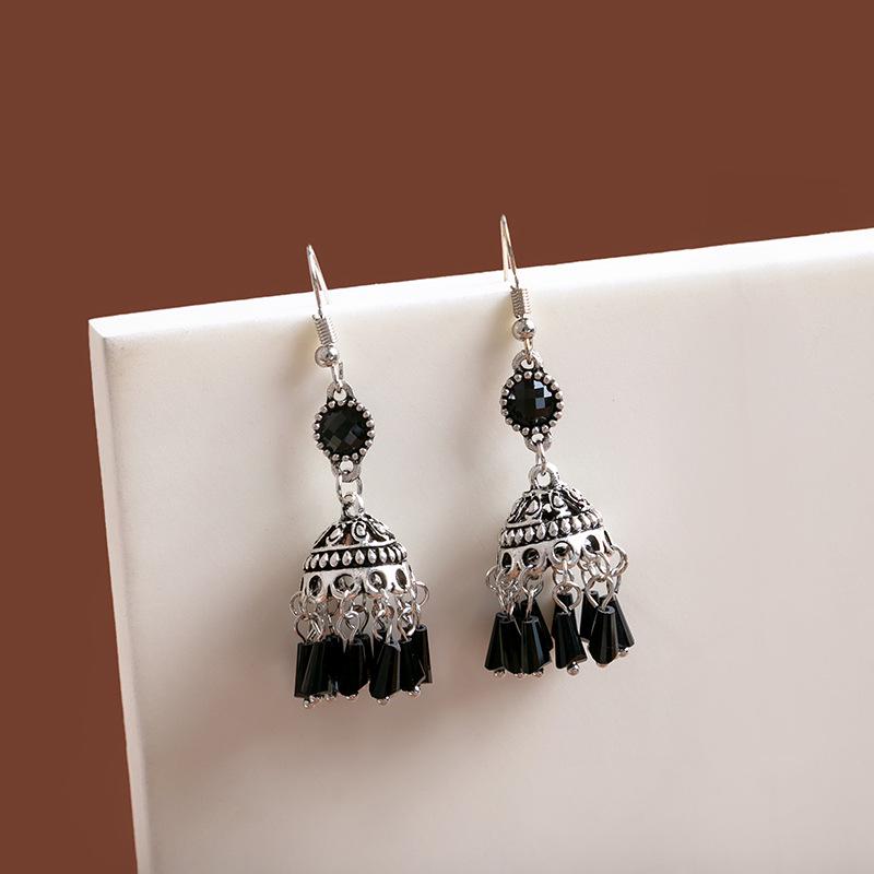 

Retro Baroque Court Style Tassel Earrings with Colorful Gem Inlays