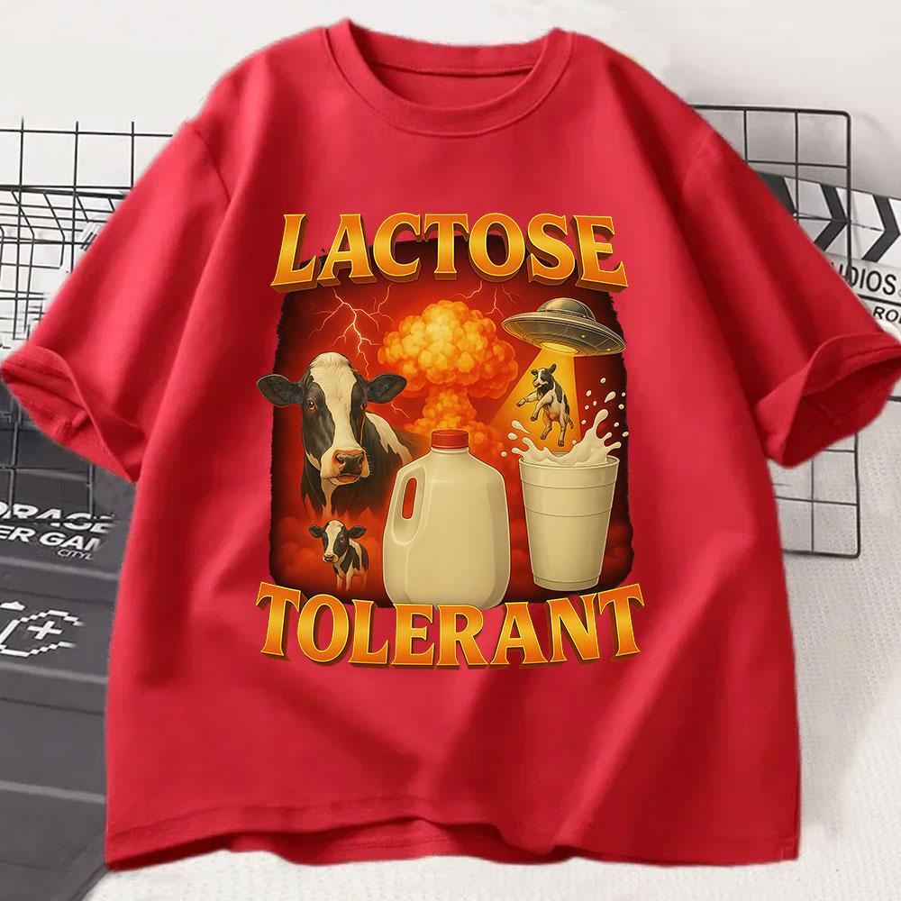 Lactose Tolerant Graphic T-Shirt Men Women Retro Milk Fashion Short Sleeve T-shirts Cotton Casual Cozy Summer T Shirts Tops 4XL