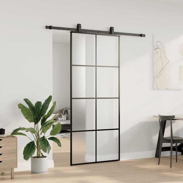 VidaXL Porte coulissante kit de quincaillerie noir 90x205 cm verre ESG, porte intérieure, porte de grange intérieure, porte 3375805