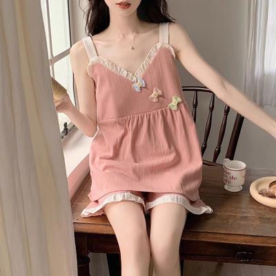 Dames Zomer Camisole Vest met Katoenen Vulling Pyjama's Lief en Schattig Dun Zomer Huiskleding Set