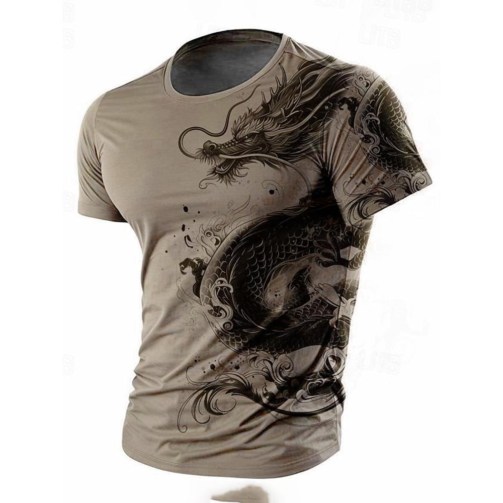 3D Dragon Print Men's T-shirt Summer Daily Casual Men's Street T-shirt Outdoor Sports Short Sleeve Urban Fashion Men's T-shirt