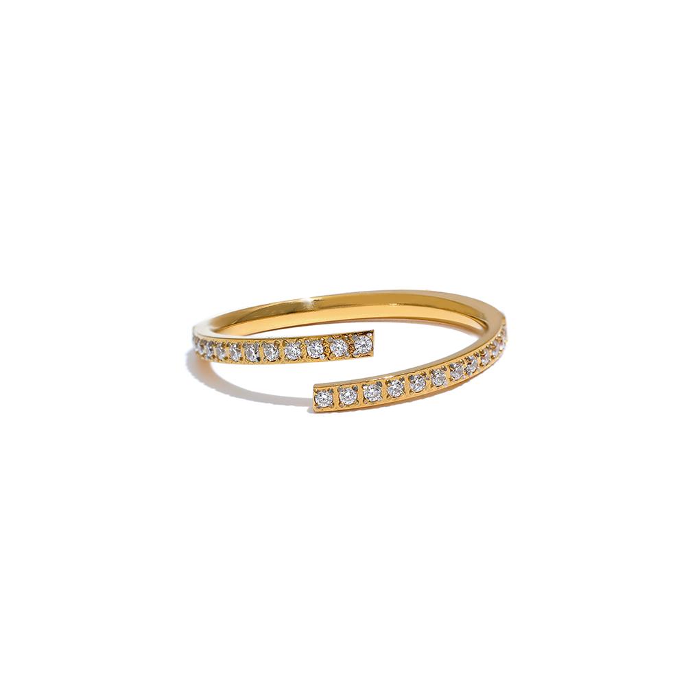 

Yhpup Exquisite Minimalist Cubic Zirconia Stainless Steel Open Ring Women Chic Korean Fashion Golden Waterproof Finger Jewelry resizable