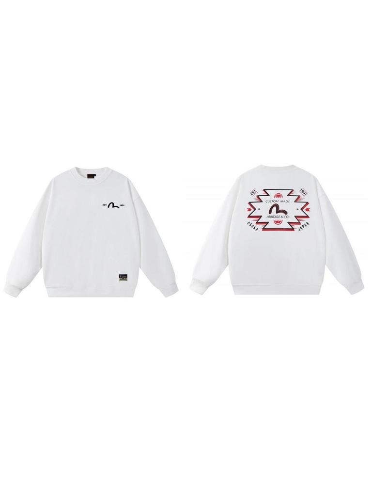 Fukujin EVISU2025 Unisex Round Neck Hoodie - Trendy Cotton Streetwear Pullover with Print