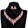 Vintage exaggerated leaf necklace earrings set crystal gemstone collarbone chain women's two-piece fashion accessories