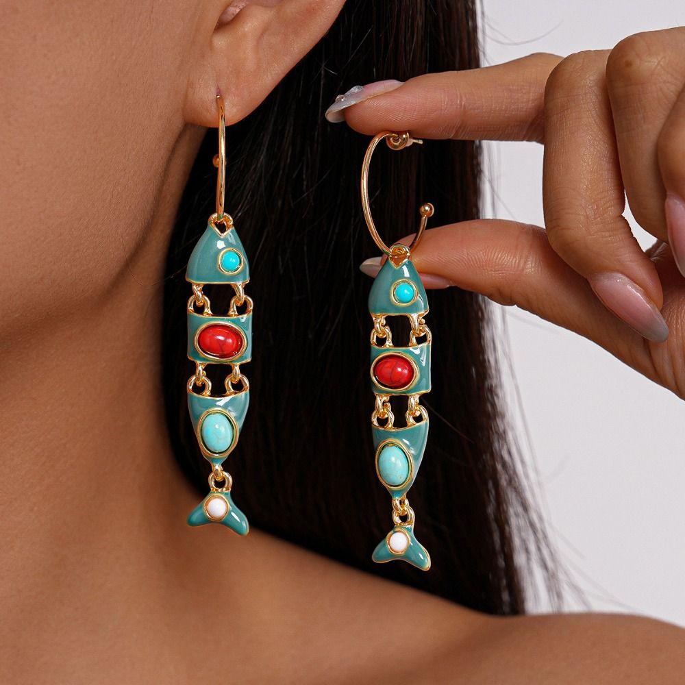 Gothic Ethnic Style Earrings Vintage Enamel Dangle Earrings Little Fish Earrings  Festival Jewelry