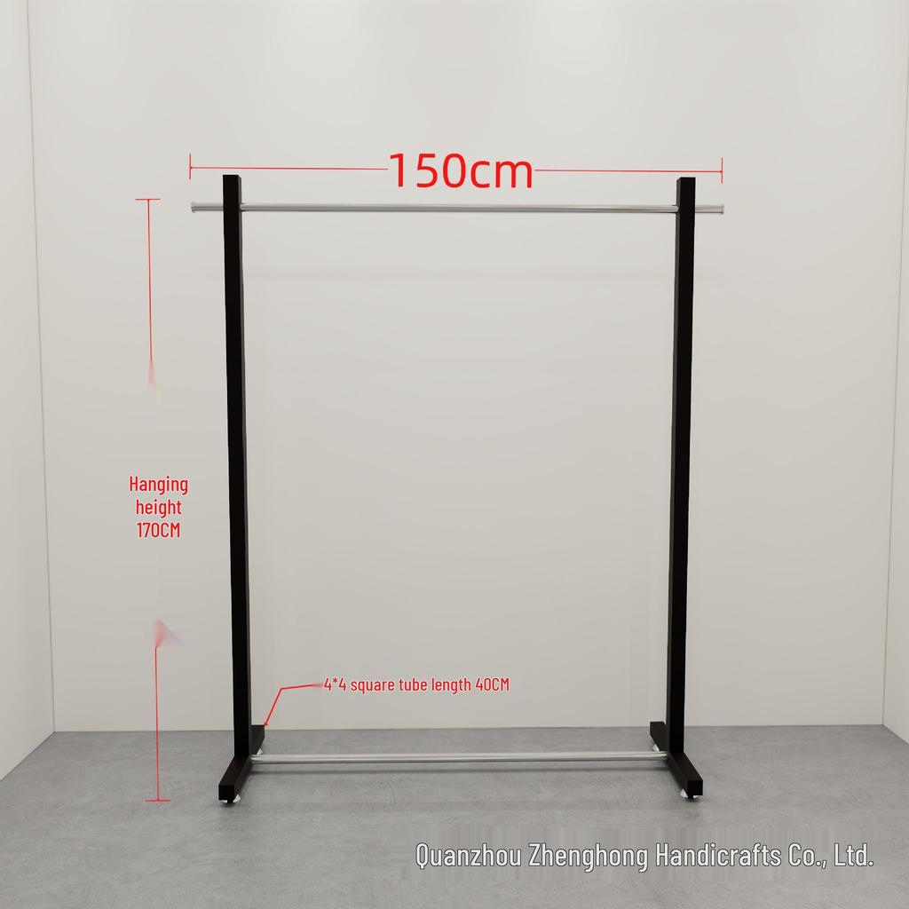 Black Stainless Steel Floor-Standing Garment Display Rack for Women's Clothing Store