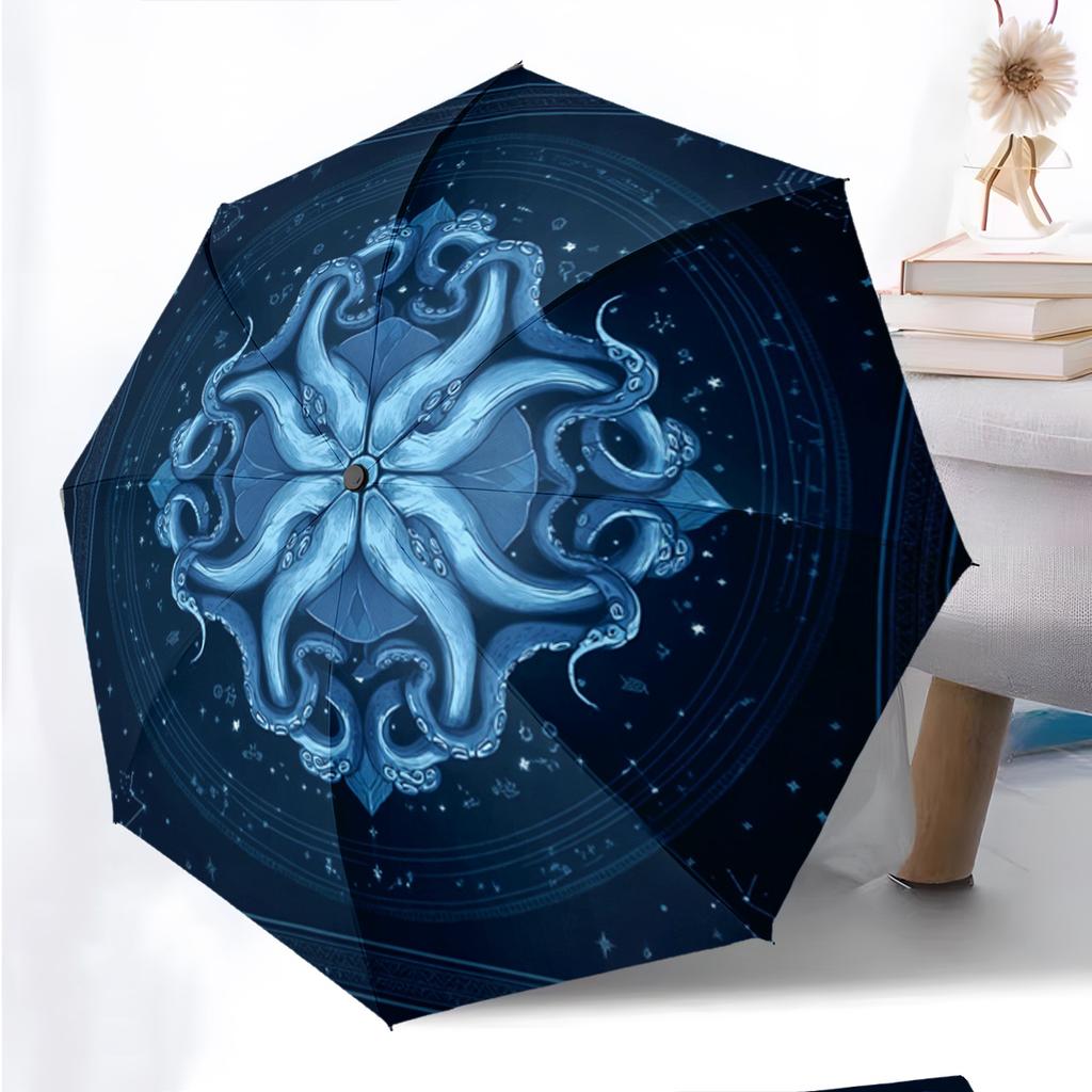 Deep Sea Octopus Pattern, 1pc Automatic Folding Travel Umbrella, Portable Foldable Design with 8 Ribs, Casual Outdoor Accessor