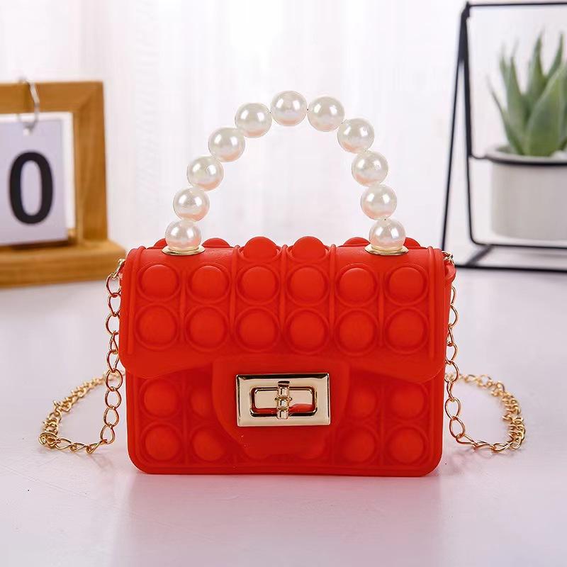 Silicone Love Bubble Jelly Bag, Popper Pressure Relieving Purse, Pop It Handbag With Faux Pearl Handle, Cute Chain Crossbody Bag
