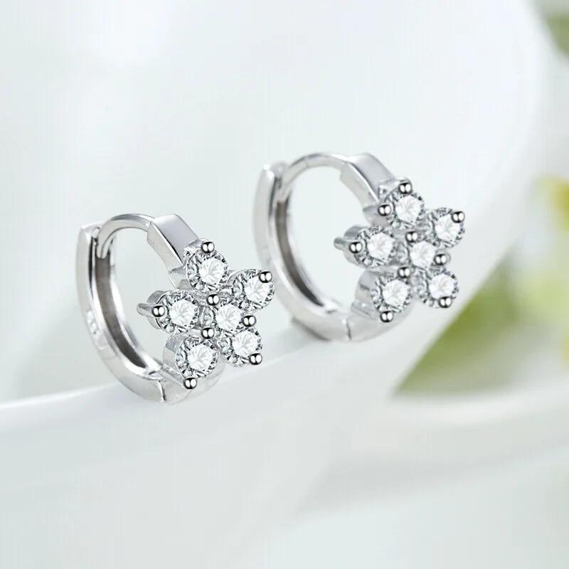 S925 Silver Charming Snowflake Pentagram Zircon Hoop Earrings for Women Fine Jewelry High Luxury Vintage Accessories